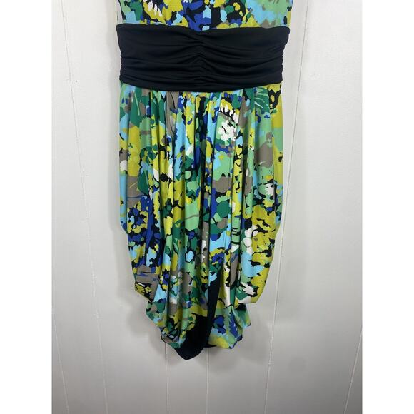 BCBG MAXAZRIA Faux Wrap Dress XS Green Yellow Spring Summer Career Y2K Preppy - Picture 2 of 9